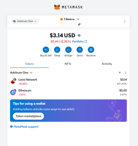 Updated MetaMask token list including Lava (Arbitrum) tokens.