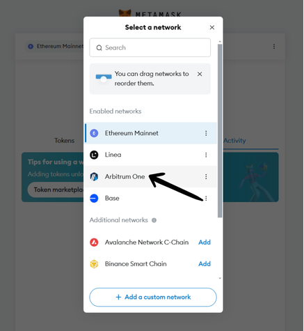 MetaMask settings for adding or switching to the Arbitrum network pt2