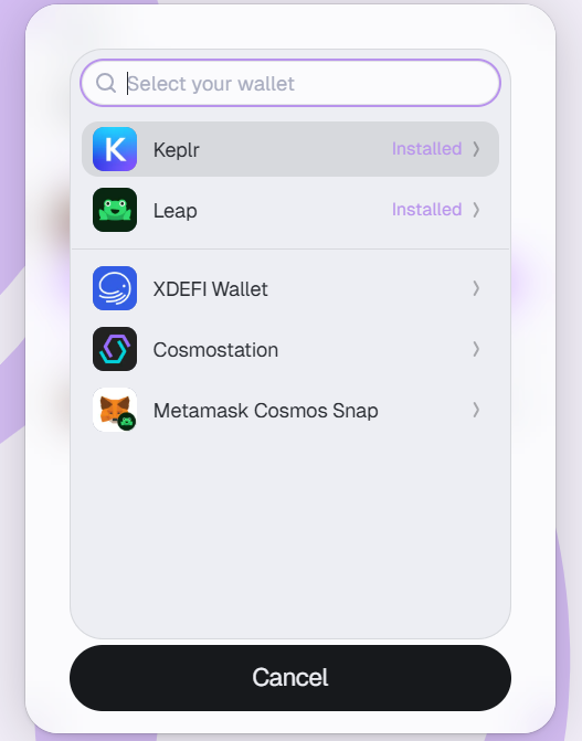 Squid Router step requesting connection to Leap or Keplr for Lava Mainnet, with MetaMask connected on the Arbitrum side.